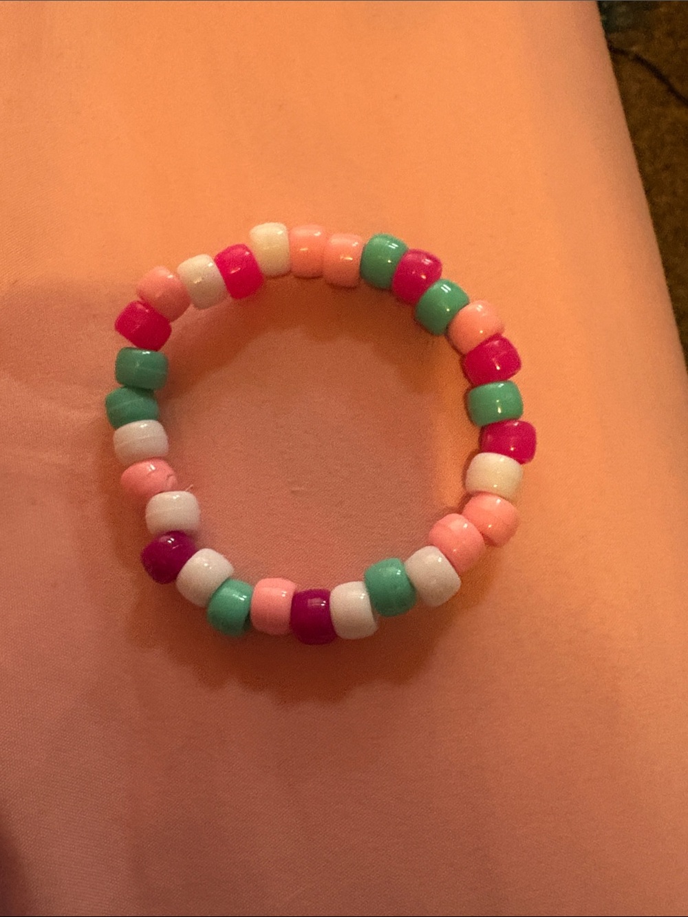 Kids Colorful Bead Stretch Bracelet - Pink, Teal, White